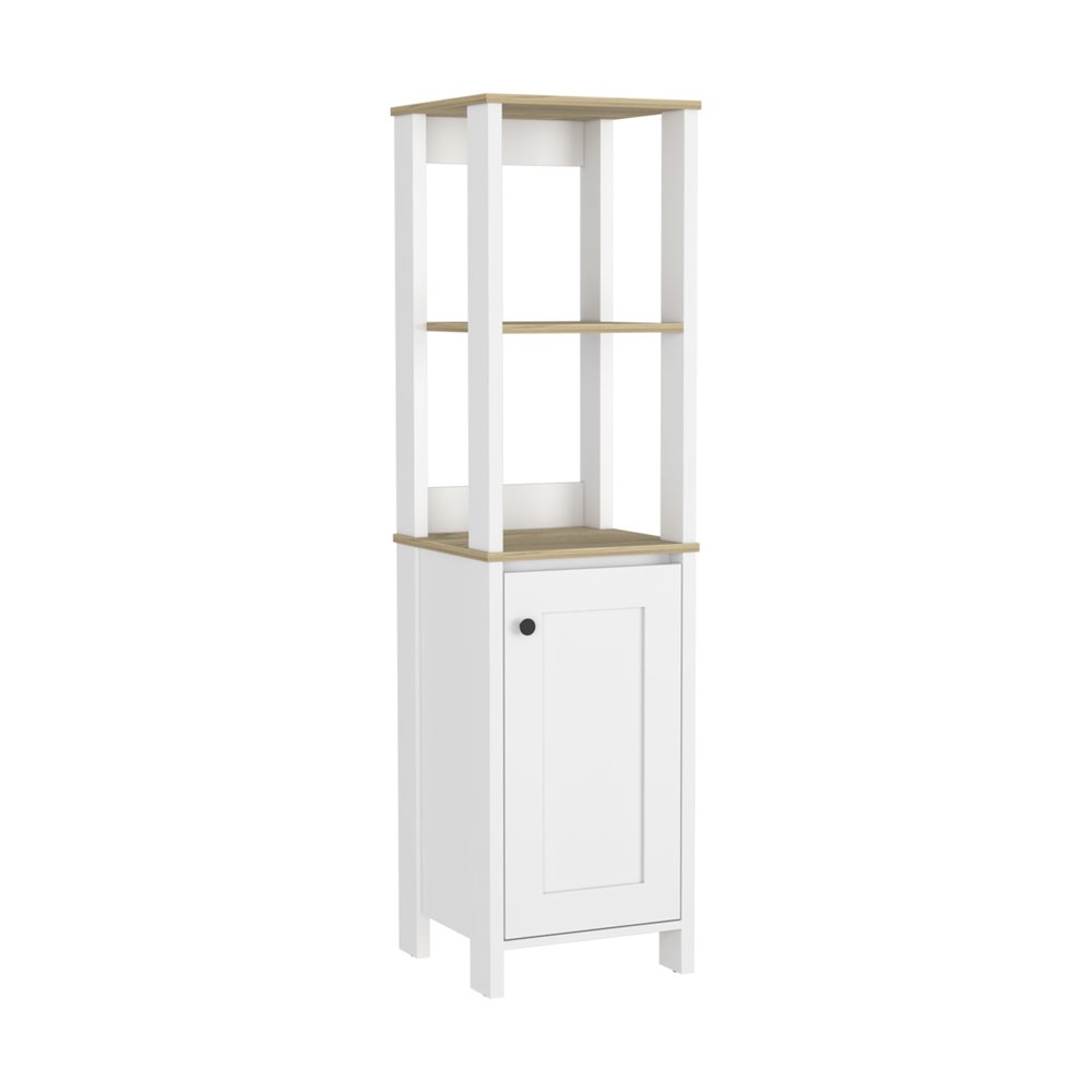 White and Natural Wood Freestanding Single Door Bathroom Vanity - 16-inch