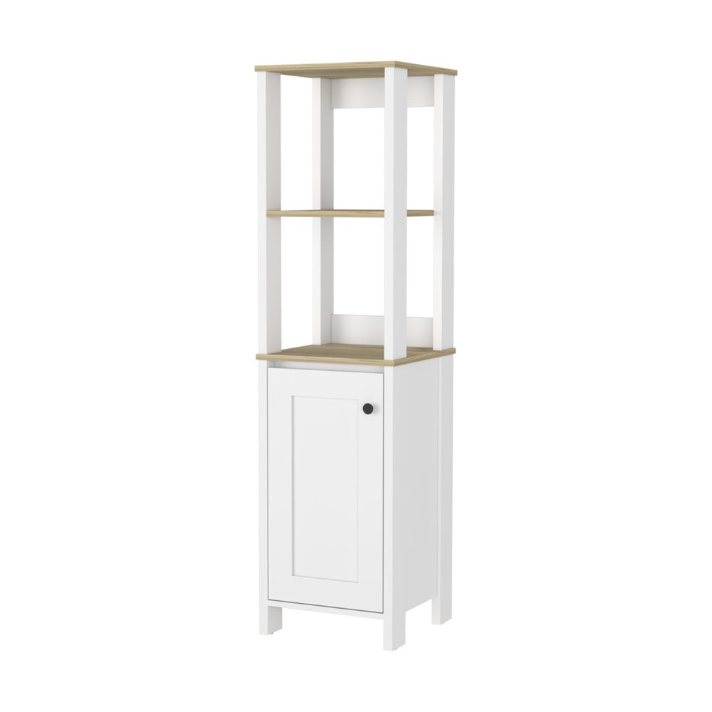 White and Natural Wood Freestanding Single Door Bathroom Vanity - 16-inch