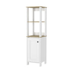 White and Natural Wood Freestanding Single Door Bathroom Vanity - 16-inch