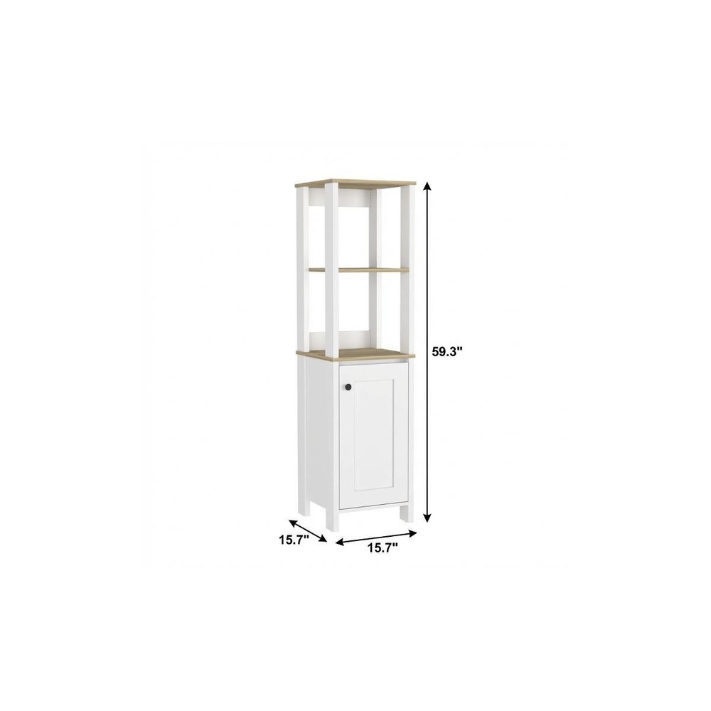 White and Natural Wood Freestanding Single Door Bathroom Vanity - 16-inch
