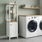 White and Natural Wood Freestanding Single Door Bathroom Vanity - 16-inch