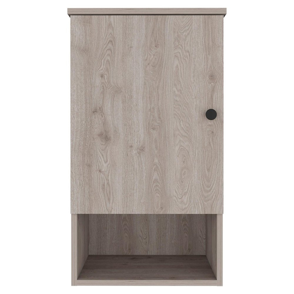 Light Gray Wood Floating Single Door Bathroom Vanity and Medicine Cabinet