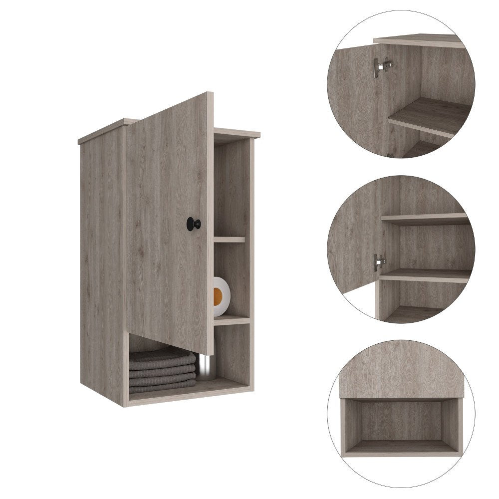 Light Gray Wood Floating Single Door Bathroom Vanity and Medicine Cabinet