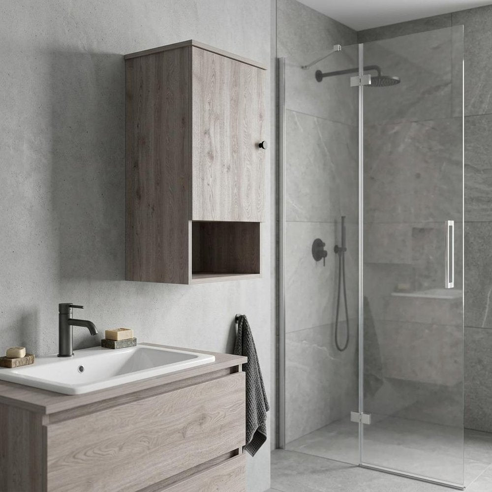 Light Gray Wood Floating Single Door Bathroom Vanity and Medicine Cabinet