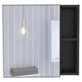 Black Wood Floating Single Door Bathroom Vanity and Medicine Cabinet with Mirror
