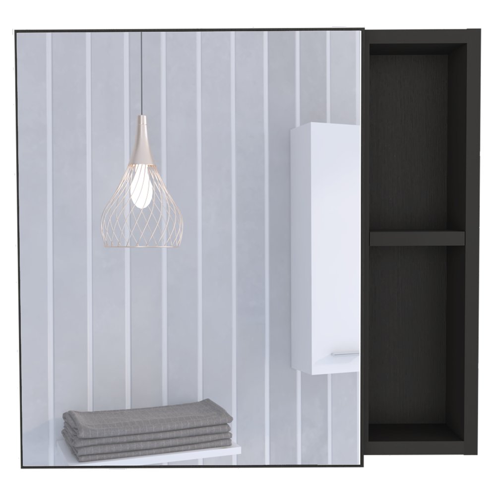 Black Wood Floating Single Door Bathroom Vanity and Medicine Cabinet with Mirror