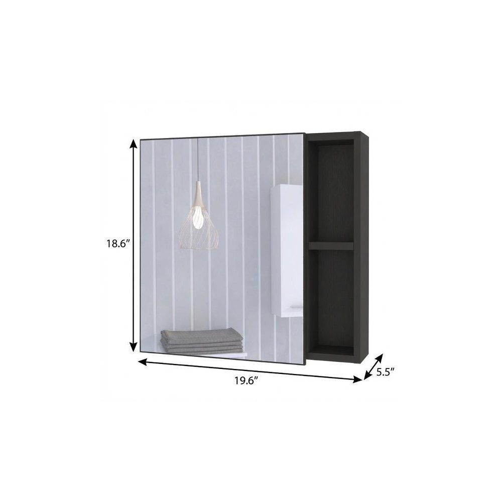 Black Wood Floating Single Door Bathroom Vanity and Medicine Cabinet with Mirror