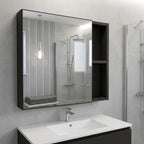 Black Wood Floating Single Door Bathroom Vanity and Medicine Cabinet with Mirror