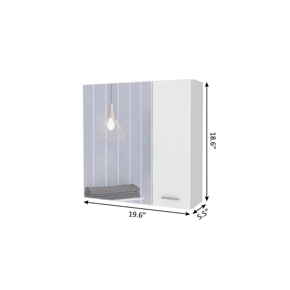 White Wood Freestanding Single Door Bathroom Vanity and Medicine Cabinet with Mirror