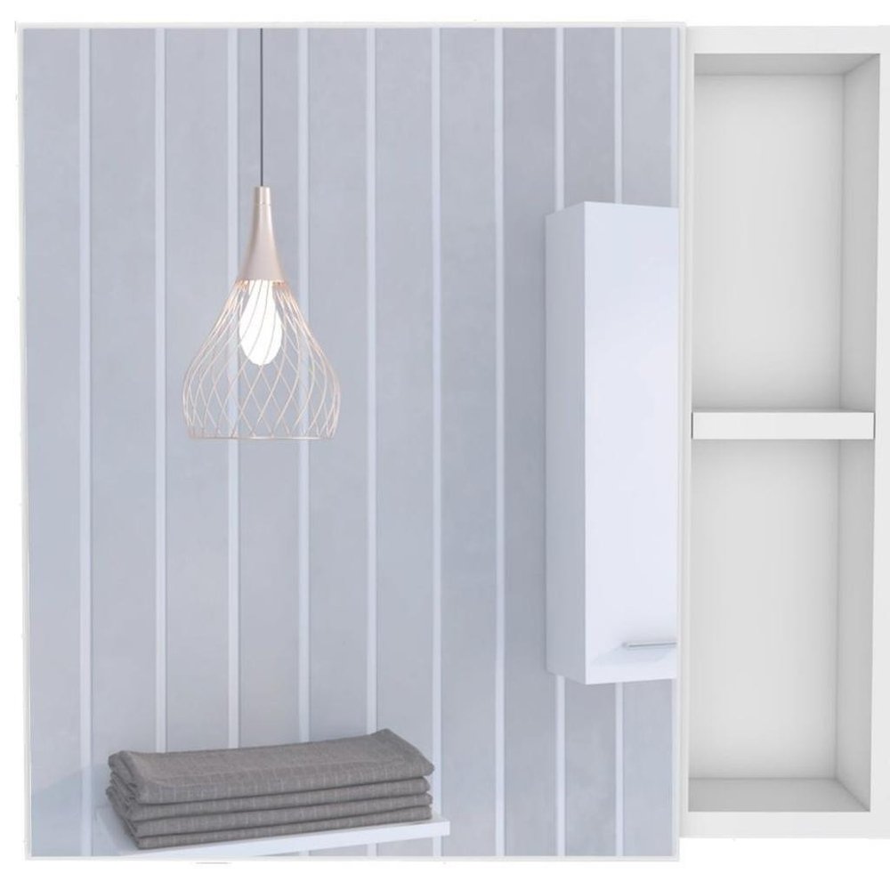White Wood Freestanding Single Door Bathroom Vanity and Medicine Cabinet with Mirror