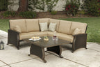 Two Piece Brown and Tan Metal Sectional Seating Group with Table