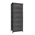 Black and Gray Fabric and Steel Six Drawer Dresser - 18-inch