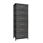 Black and Gray Fabric and Steel Six Drawer Dresser - 18-inch