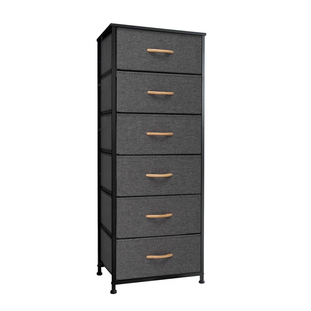 Black and Gray Fabric and Steel Six Drawer Dresser - 18-inch