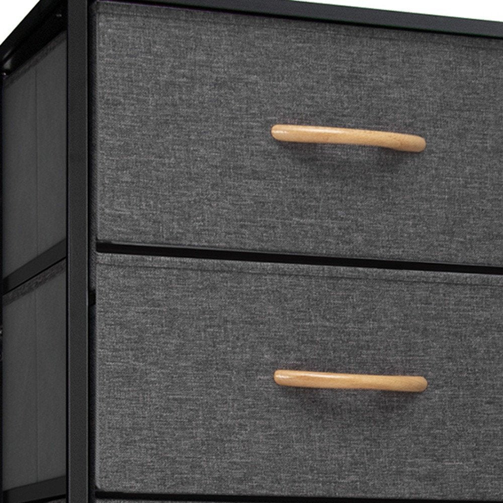 Black and Gray Fabric and Steel Six Drawer Dresser - 18-inch