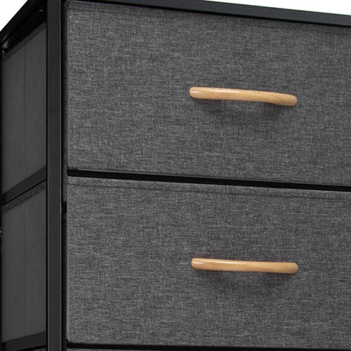 Black and Gray Fabric and Steel Six Drawer Dresser - 18-inch