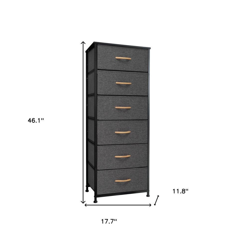 Black and Gray Fabric and Steel Six Drawer Dresser - 18-inch