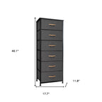 Black and Gray Fabric and Steel Six Drawer Dresser - 18-inch