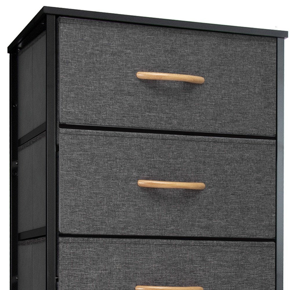 Black and Gray Fabric and Steel Six Drawer Dresser - 18-inch