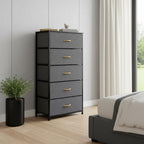 Gray and Black Steel and Fabric Five Drawer Chest - 23-inch