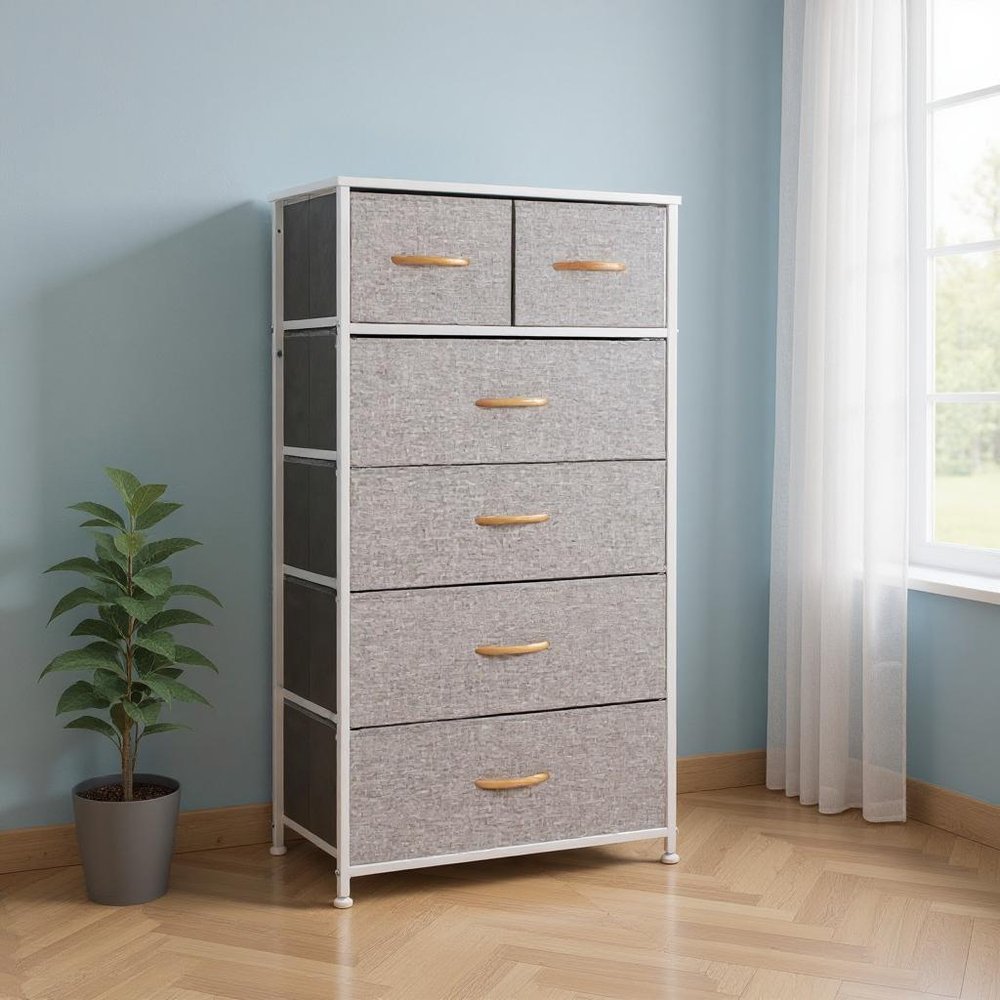 Gray and Black Steel and Fabric Six Drawer Chest - 23-inch