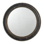 Dark Brown Distressed Wood Round Framed Accent Mirror - 24-inch