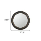Dark Brown Distressed Wood Round Framed Accent Mirror - 24-inch