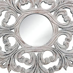 White Floral Scrollwork Distressed Round Framed Accent Mirror - 24-inch