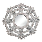 White Floral Scrollwork Distressed Round Framed Accent Mirror - 24-inch