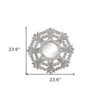 White Floral Scrollwork Distressed Round Framed Accent Mirror - 24-inch