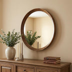 Natural Round Wood Framed Accent Mirror - 20-inch