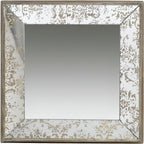 Brown Square Framed Antiqued Damask Accent Mirror - 15-inch