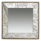 Brown Square Framed Antiqued Damask Accent Mirror - 15-inch