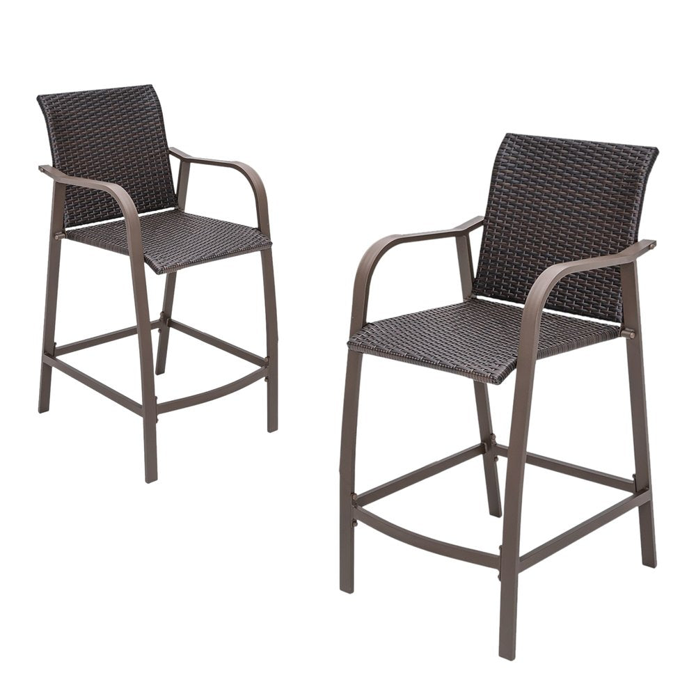 Set of Two 28 Brown Aluminum Outdoor Counter Height Bar Chairs