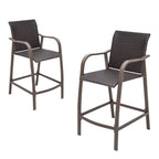 Set of Two 28 Brown Aluminum Outdoor Counter Height Bar Chairs