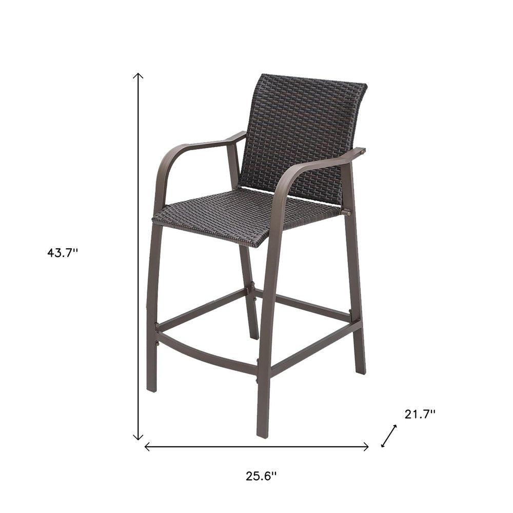 Set of Two 28 Brown Aluminum Outdoor Counter Height Bar Chairs