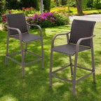 Set of Two 28 Brown Aluminum Outdoor Counter Height Bar Chairs