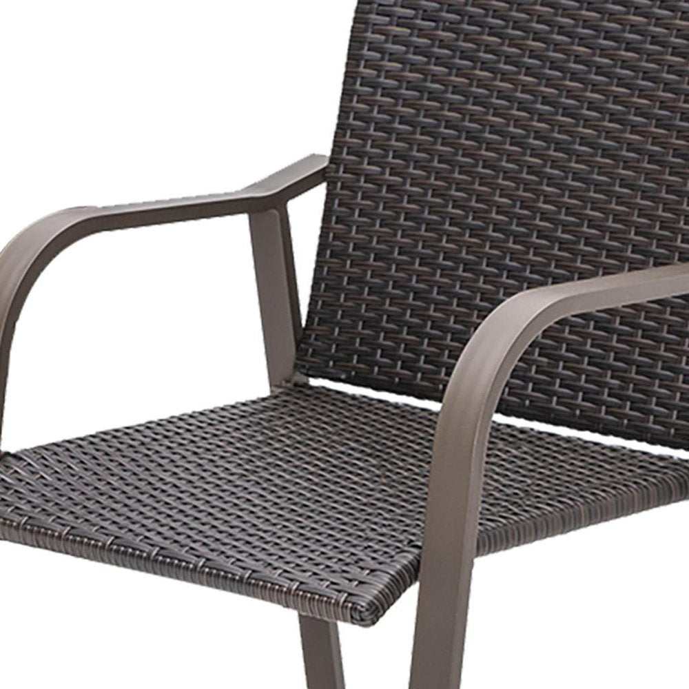 Set of Two 28 Brown Aluminum Outdoor Counter Height Bar Chairs