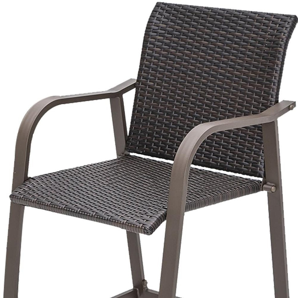 Set of Two 28 Brown Aluminum Outdoor Counter Height Bar Chairs