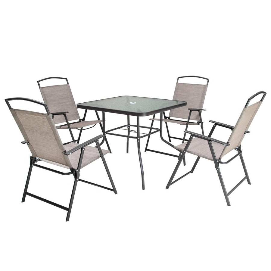 Five Piece Clear and Black Square Glass Dining Set with Four Chairs