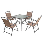 Five Piece Clear and Brown Square Glass Dining Set with Four Chairs