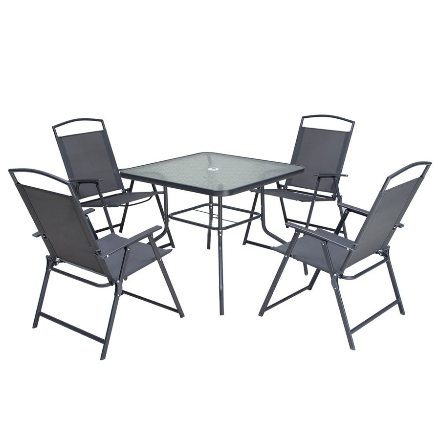 Five Piece Clear and Black Square Glass Dining Set with Four Chairs