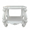 Antiqued White Manufactured Wood Square Scroll End Table with Shelf - 26-inch