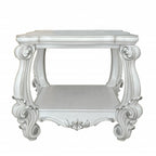 Antiqued White Manufactured Wood Square Scroll End Table with Shelf - 26-inch