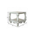 Antiqued White Manufactured Wood Square Scroll End Table with Shelf - 26-inch