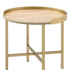 Gold and Oak Manufactured Wood and Metal Round End Table - 22-inch