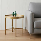 Gold and Oak Manufactured Wood and Metal Round End Table - 22-inch