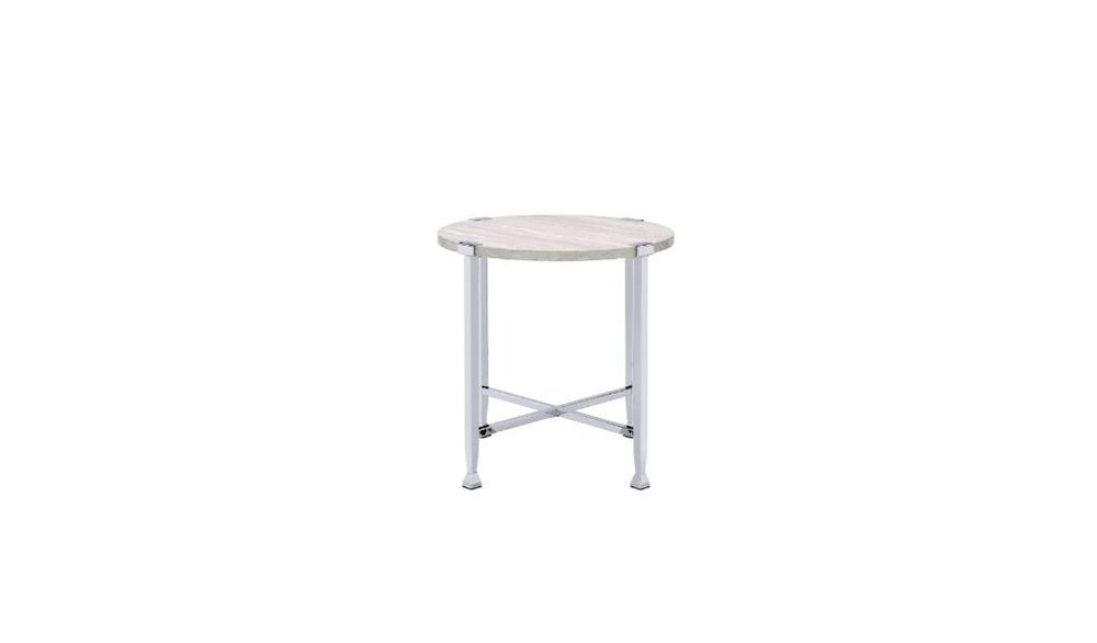 Chrome and White Oak Manufactured Wood and Metal Round End Table - 24-inch