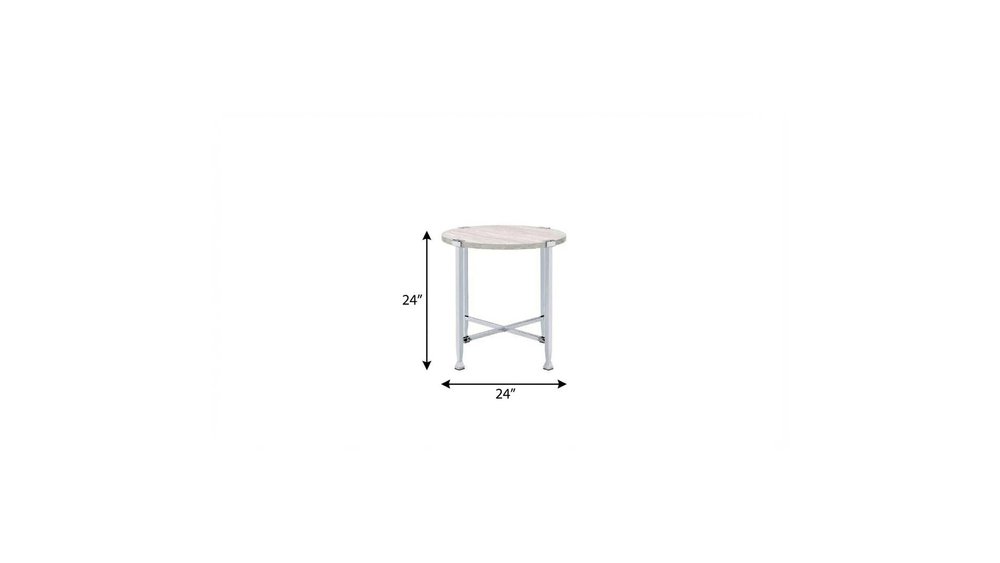 Chrome and White Oak Manufactured Wood and Metal Round End Table - 24-inch