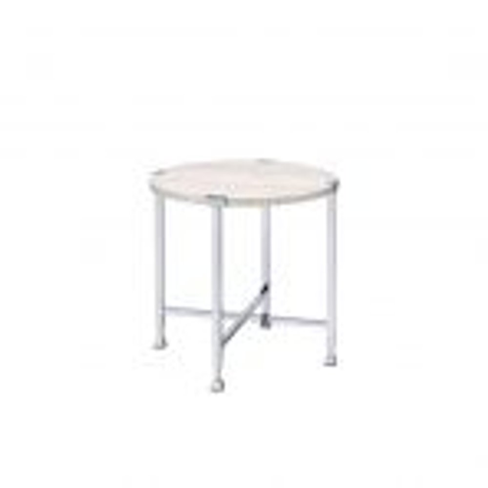 Chrome and White Oak Manufactured Wood and Metal Round End Table - 24-inch